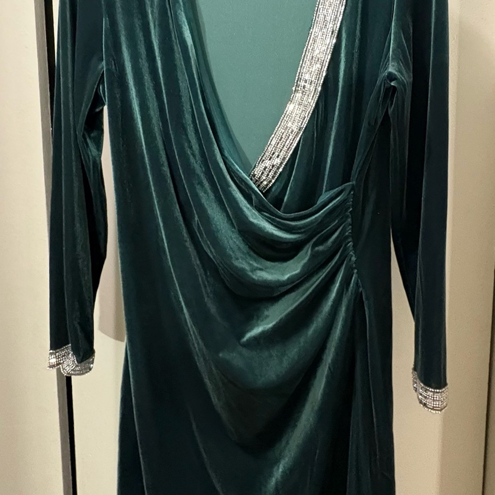 MSK Green Velvet Dress with Silver Accents - Picture 4 of 6